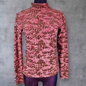 Vintage 90s Only Hearts Pink Pink & Velvet Cherry Blossom Turtleneck Large M21‎